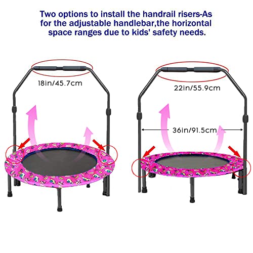 Trampolín para Niños Trampolín de 36 Pulgadas con Manija Ajustable y Cubierta Protectora, Trampolín Elástico Hinchable Plegable Seguro y Duradero para Interiores/Exteriores