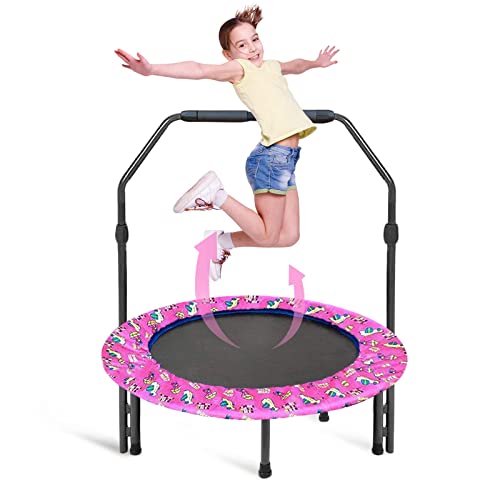 Trampolín para Niños Trampolín de 36 Pulgadas con Manija Ajustable y Cubierta Protectora, Trampolín Elástico Hinchable Plegable Seguro y Duradero para Interiores/Exteriores