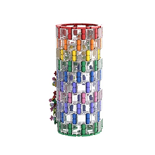 TRCS Jarrón de bloques de construcción, 473 piezas, transparente, arcoíris, jarrón con bloques de sujeción, compatible con ramo de flores Lego 10280