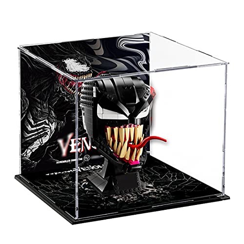 TRCS Vitrina de acrílico para 76187 Marvel Spider-Man Venom Máscara, kit de construcción, perspex a prueba de polvo Show Fall Base compatible con Lego (no incluye modelo Lego)