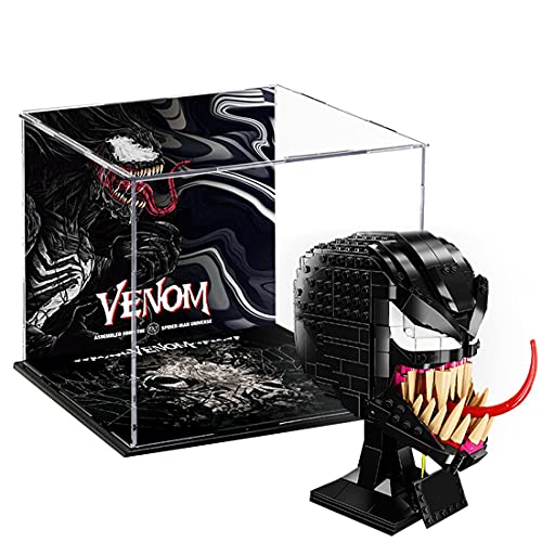 TRCS Vitrina de acrílico para 76187 Marvel Spider-Man Venom Máscara, kit de construcción, perspex a prueba de polvo Show Fall Base compatible con Lego (no incluye modelo Lego)