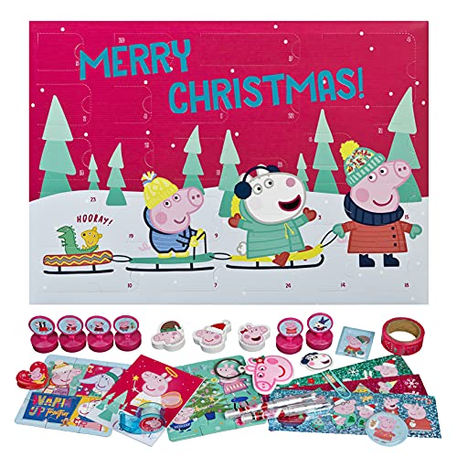 Trendhaus Undercover PIHP8024 - Calendario de Adviento para niñas y niños (24 artículos de papelería sorpresas, diseño de Peppa Pig, aprox. 45 x 32 x 3 cm + juego de 3 pegatinas)