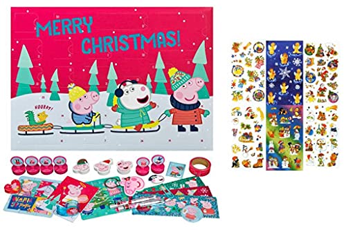 Trendhaus Undercover PIHP8024 - Calendario de Adviento para niñas y niños (24 artículos de papelería sorpresas, diseño de Peppa Pig, aprox. 45 x 32 x 3 cm + juego de 3 pegatinas)