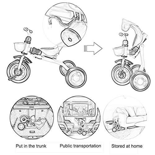Triciclo for niños 1-6 años de Edad, Silla de Paseo en Bicicleta Ligera y una Cesta de 34x75x50cm Cochecito Rueda de vacío Plegable (Color : Green)