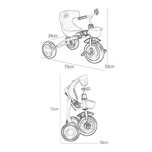 Triciclo for niños 1-6 años de Edad, Silla de Paseo en Bicicleta Ligera y una Cesta de 34x75x50cm Cochecito Rueda de vacío Plegable (Color : Green)