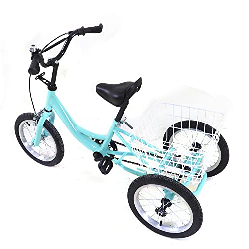 Triciclo infantil de 14/16 pulgadas para jóvenes, 3 bicicletas, compras, bicicleta con cesta, para niños de 5 a 10 años, bicicleta para deportes al aire libre (14 pulgadas, verde claro)