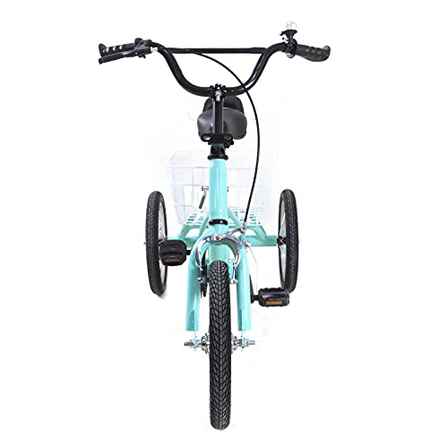 Triciclo infantil de 14/16 pulgadas para jóvenes, 3 bicicletas, compras, bicicleta con cesta, para niños de 5 a 10 años, bicicleta para deportes al aire libre (14 pulgadas, verde claro)