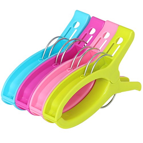 TRIXES 4 x Ganchos Grandes Pinzas de Toalla de Playa - Playa Toalla Clips - Ideal para Vacaciones - en Colores Surtidos Edición de Lujo con Resortes de Metal Reforzado