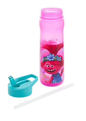 Trolls Polar Gear - Botella de agua reutilizable de 600 ml, sin BPA, diseño de arcoíris de neón para escuela, guardería y deportes, 23 cm de alto, polipropileno