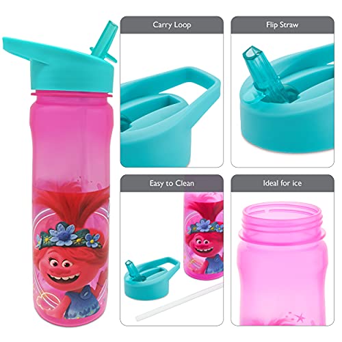 Trolls Polar Gear - Botella de agua reutilizable de 600 ml, sin BPA, diseño de arcoíris de neón para escuela, guardería y deportes, 23 cm de alto, polipropileno