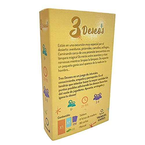 Troquel Games - Tres Deseos, Juego Familiar de Empatía para Las Relaciones Interpersonales, de 3 a 8 Jugadores a Partir de 6 años - 15,40 x 9,40 x 3 cm