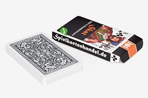 TS Spielkarten Skat - Juego de cartas de plástico 100% (plástico) con imagen francesa, resistente al agua y lavable, incluye caja de metal (1 caja de metal y tarjetas en caja plegable)