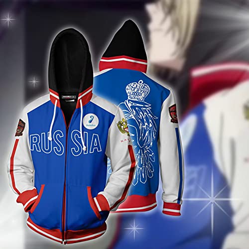 TSMALL Yuri on Ice Cosplay Sudadera con Capucha Halloween Yuri Plisetsky Chaqueta de Cosplay Sudadera con Cremallera Tops con Capucha Abrigos Traje 2021 Nuevos Trajes para Adolescentes