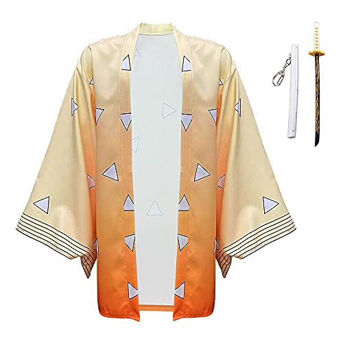 TUMUSKER Anime Cosplay Capa Disfraz Anime Tanjirou Zenitsu Tomioka Nezuko Kimono Chaqueta (Agatsuma Zenitsu, M)