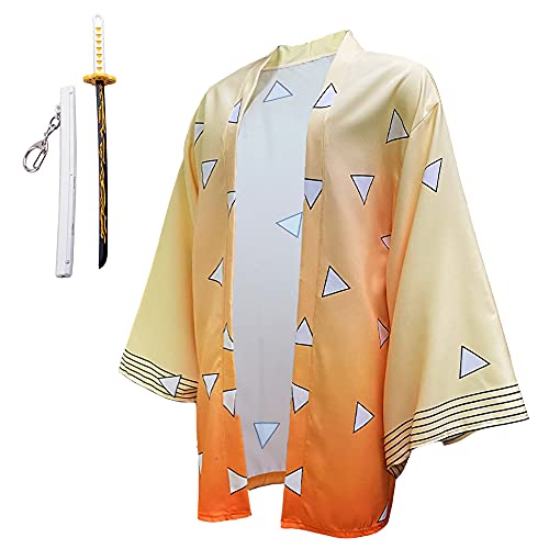 TUMUSKER Anime Cosplay Capa Disfraz Anime Tanjirou Zenitsu Tomioka Nezuko Kimono Chaqueta (Agatsuma Zenitsu, M)