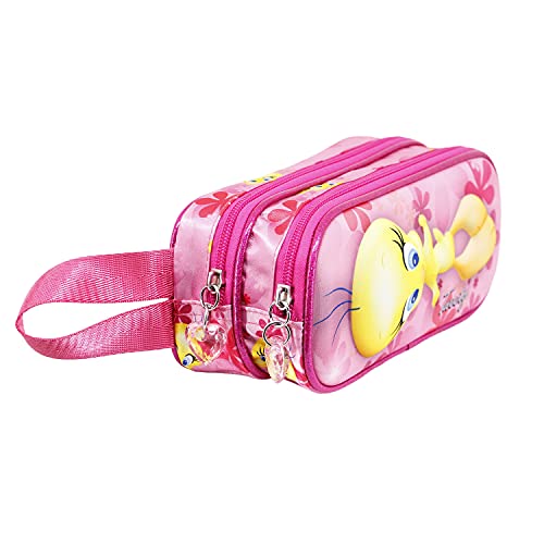 Tweety (Piolín) Pink Flowers-Estuche Portatodo 3D Doble