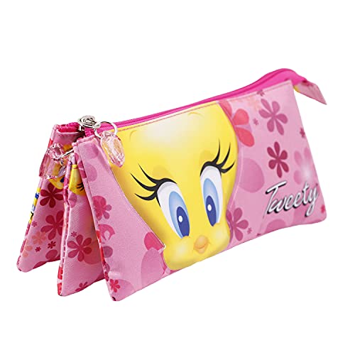 Tweety (Piolín) Pink Flowers-Estuche Portatodo Triple