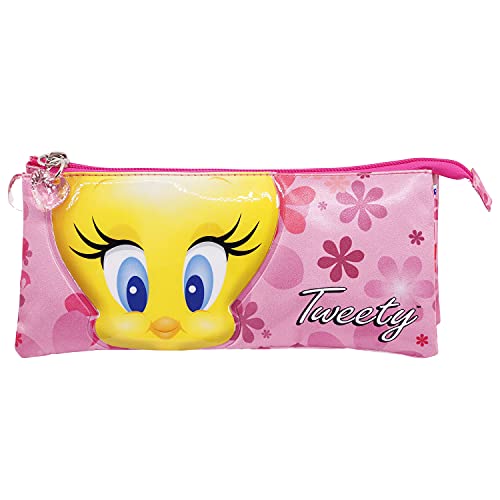 Tweety (Piolín) Pink Flowers-Estuche Portatodo Triple