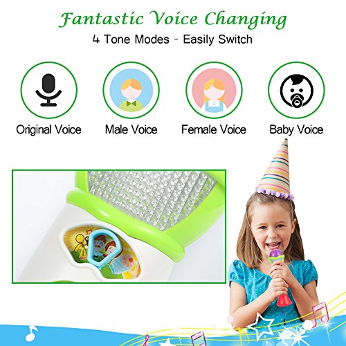 Twister.CK Kids Micrófono Juguete Cambiador de Voz, Juguetes de música para niños pequeños Micrófono - Grabar Reproductor con Sonajero Bebé con Luz Musical Karaoke Juguete de Navidad (Verde)