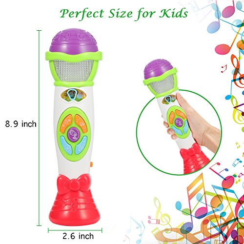 Twister.CK Kids Micrófono Juguete Cambiador de Voz, Juguetes de música para niños pequeños Micrófono - Grabar Reproductor con Sonajero Bebé con Luz Musical Karaoke Juguete de Navidad (Verde)