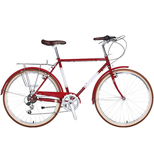 TWW Bicicleta para Hombres Y Mujeres 26 Pulgadas 7 Velocidades Bicicleta Retro para Adultos Estudiantes Masculinos Y Femeninos Bicicleta De Coche Deportivo,Rojo