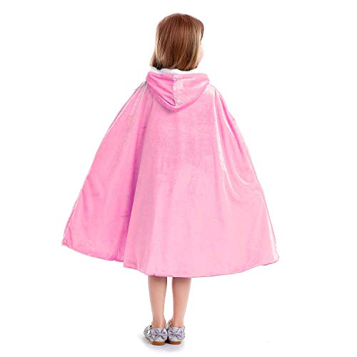 Tyidalin Capa de princesa para niños, niñas, disfraz de invierno, para cosplay, fiestas, Halloween, Navidad, Carnaval, con capucha, larga, rosa, M