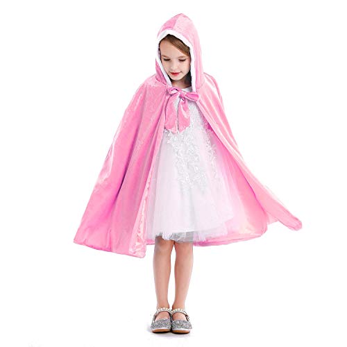 Tyidalin Capa de princesa para niños, niñas, disfraz de invierno, para cosplay, fiestas, Halloween, Navidad, Carnaval, con capucha, larga, rosa, M