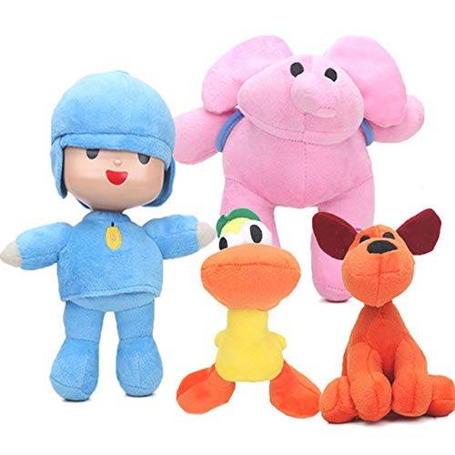 Tylyund Peluches Juego De 4 Juguetes Pocoyo De 12-26 Cm Elly Pato Loula Muñeco De Peluche Pocoyo Perro Pato Elefante Muñecos De Animales De Peluche Suaves Suministros De Fiesta De Juguete