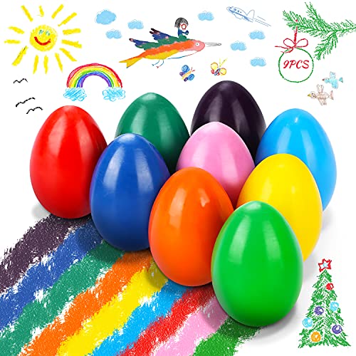 TYRSEN Crayones para Niños, 9 Colores Crayones Lavables con Forma de Huevo, Divertidos Juguetes de Pintura y Aprendizaje, Regalos Pascua para Bebés Pequeños…