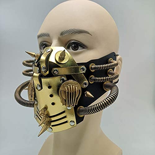 Ubauta Steampunk Máscara de cuero Máscara de cosplay Máscara de mascarada de remache punk-Oro