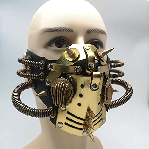 Ubauta Steampunk Máscara de cuero Máscara de cosplay Máscara de mascarada de remache punk-Oro