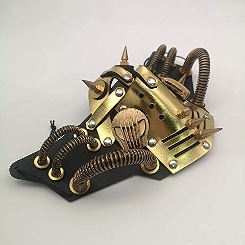 Ubauta Steampunk Máscara de cuero Máscara de cosplay Máscara de mascarada de remache punk-Oro