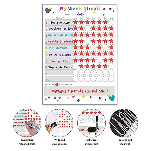 UCMD Calendario de tiempo Calendario: tabla de tareas magnéticas para niños, tabla de comportamiento (40 X 30 cm-2)