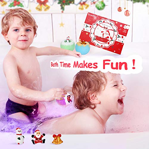 Ucradle Bombas de Baño Navidad, Bolas de Baño con Juguetes Sorpresa 6 Piezas Sales de Baño con Aceites Esenciales Bombas Baño Set de Regalo Cumpleaños Valentin para Niñas Niño Amigas Mujer