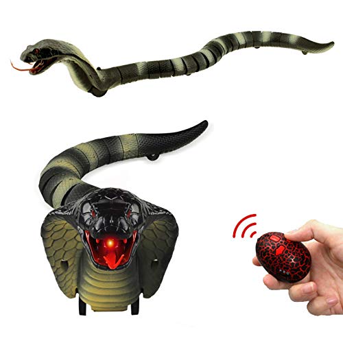 UELEGANS 17" Juguete Teledirigido Remoto Control De Serpiente RC Modelo De Animal Juguete De Broma Lengua Retráctil Y Cola Oscilante,Negro