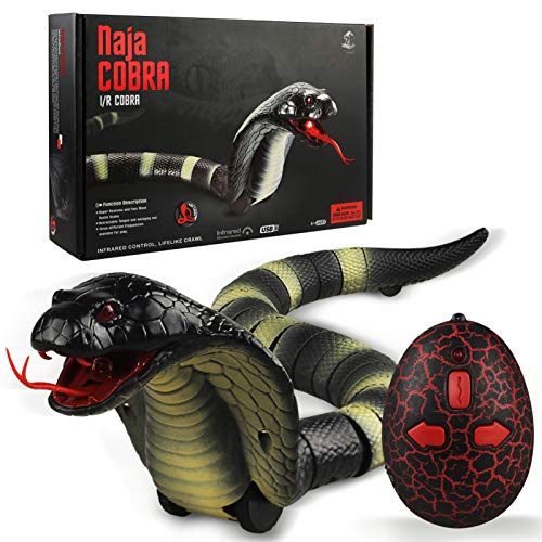 UELEGANS 17" Juguete Teledirigido Remoto Control De Serpiente RC Modelo De Animal Juguete De Broma Lengua Retráctil Y Cola Oscilante,Negro