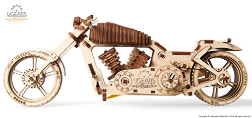 UGEARS maqueta Moto para Montar - Motocicleta Puzzle 3D Adultos - Modelo mecánico de Moto uniqo - maquetas Madera - Rompecabezas Madera 3D para Construir - Kits de construcción 3D (Motocicleta VM-02)