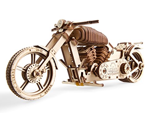 UGEARS maqueta Moto para Montar - Motocicleta Puzzle 3D Adultos - Modelo mecánico de Moto uniqo - maquetas Madera - Rompecabezas Madera 3D para Construir - Kits de construcción 3D (Motocicleta VM-02)