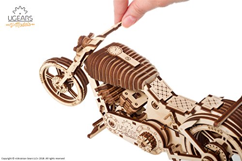 UGEARS maqueta Moto para Montar - Motocicleta Puzzle 3D Adultos - Modelo mecánico de Moto uniqo - maquetas Madera - Rompecabezas Madera 3D para Construir - Kits de construcción 3D (Scrambler UGR-10)