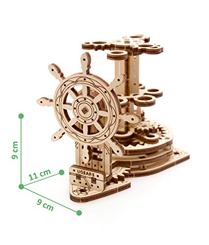 UGEARS - Puzle 3D para Adultos y Niños Timón Portalápices, Maqueta Mecánica Funcional Rompecabezas, Kit de Construcción DIY, Juguete Educativo para Familia, Set de Artesanía de Madera Ecológica