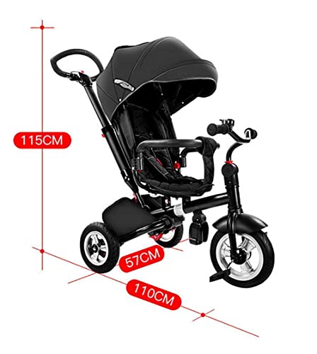 UKUOFL Baby Trike Asiento Giratorio de 360 ​​° 4 en 1 Triciclo para niños con sombrilla y Varilla de Empuje, Ajuste de 12 Meses a 6 años/Negro s para niños de 1 a 3 años Happy House