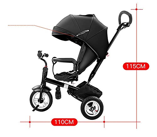 UKUOFL Baby Trike Asiento Giratorio de 360 ​​° 4 en 1 Triciclo para niños con sombrilla y Varilla de Empuje, Ajuste de 12 Meses a 6 años/Negro s para niños de 1 a 3 años Happy House