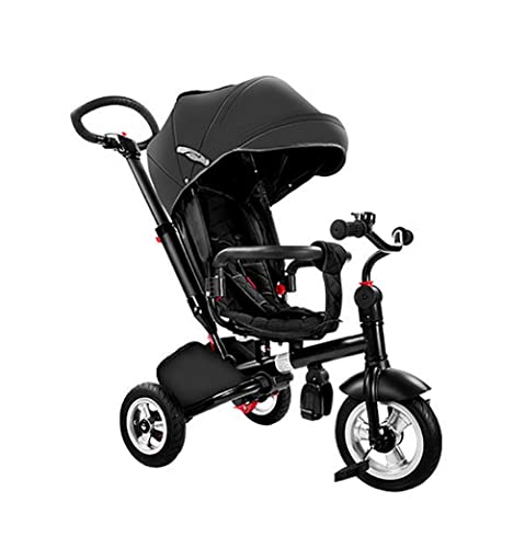 UKUOFL Baby Trike Asiento Giratorio de 360 ​​° 4 en 1 Triciclo para niños con sombrilla y Varilla de Empuje, Ajuste de 12 Meses a 6 años/Negro s para niños de 1 a 3 años Happy House