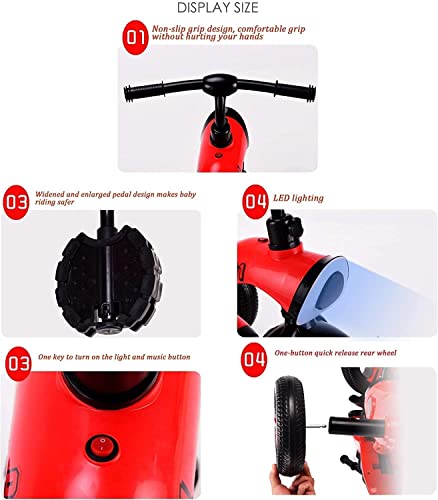 UKUOFL Niños con Rueda Trasera Desmontable, triciclos Deportivos para niños, Coches de Pedales con Altavoces de música, Scooters de Juguete para niños de 3 a 6 años (Color: Rojo) Happy House