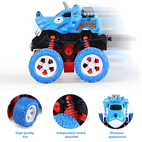 Ulikey Camión Monstruo, 2 Pezzi Vehiculo Todoterreno Juguete Niños Inercia Coche Dinosaurios Coches con Rotación de Stunt Coche Monster Truck para Niños Niñas Regalos (Rojo& Azul)