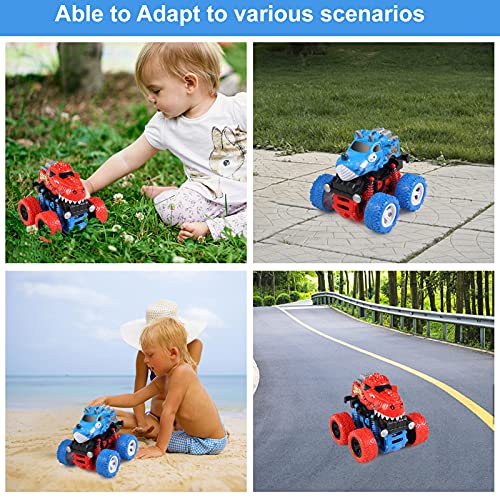 Ulikey Camión Monstruo, 2 Pezzi Vehiculo Todoterreno Juguete Niños Inercia Coche Dinosaurios Coches con Rotación de Stunt Coche Monster Truck para Niños Niñas Regalos (Rojo& Azul)