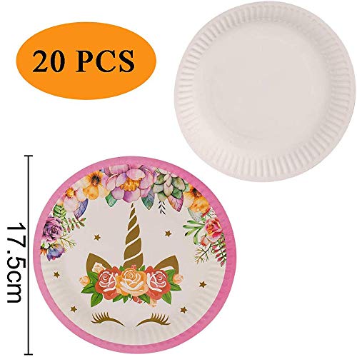 Unicorn Party Supplies Set Kit de vajilla de decoración de fiesta Unicornio Vajilla desechable Servilletas de papel Platos de papel para niñas Princesa Fiesta de cumpleaños Favores paquete de 41