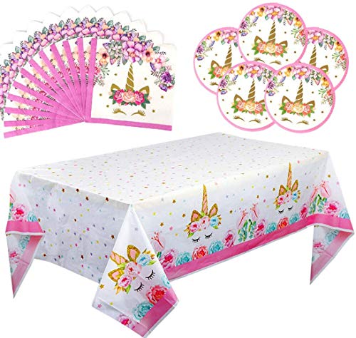 Unicorn Party Supplies Set Kit de vajilla de decoración de fiesta Unicornio Vajilla desechable Servilletas de papel Platos de papel para niñas Princesa Fiesta de cumpleaños Favores paquete de 41