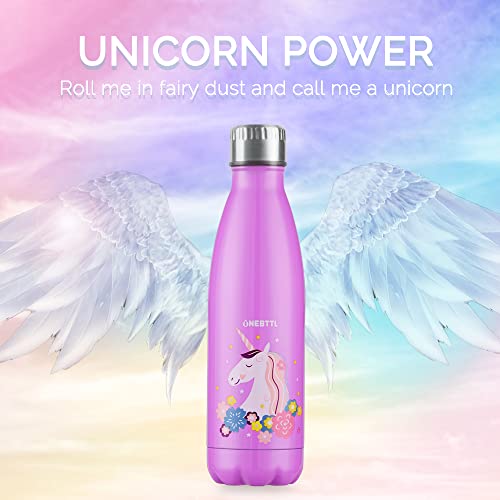 Unicornio Botella Agua sin bpa niños Acero Inoxidable, Cosas de Unicornios para niñas cumpleaños y Fiesta Destello, cantimplora Infantil niña 500ml Aqua