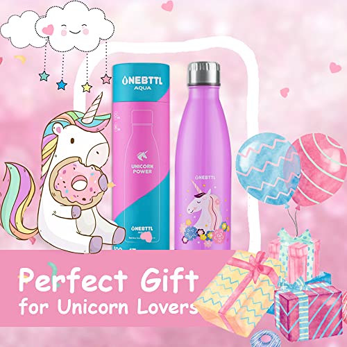 Unicornio Botella Agua sin bpa niños Acero Inoxidable, Cosas de Unicornios para niñas cumpleaños y Fiesta Destello, cantimplora Infantil niña 500ml Aqua